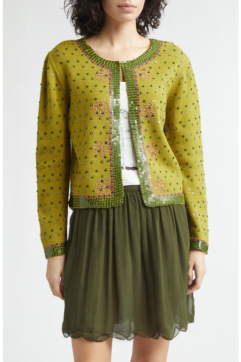 Fairyfloss Beaded Wool & Cashmere Cardigan, Main, color, GREEN