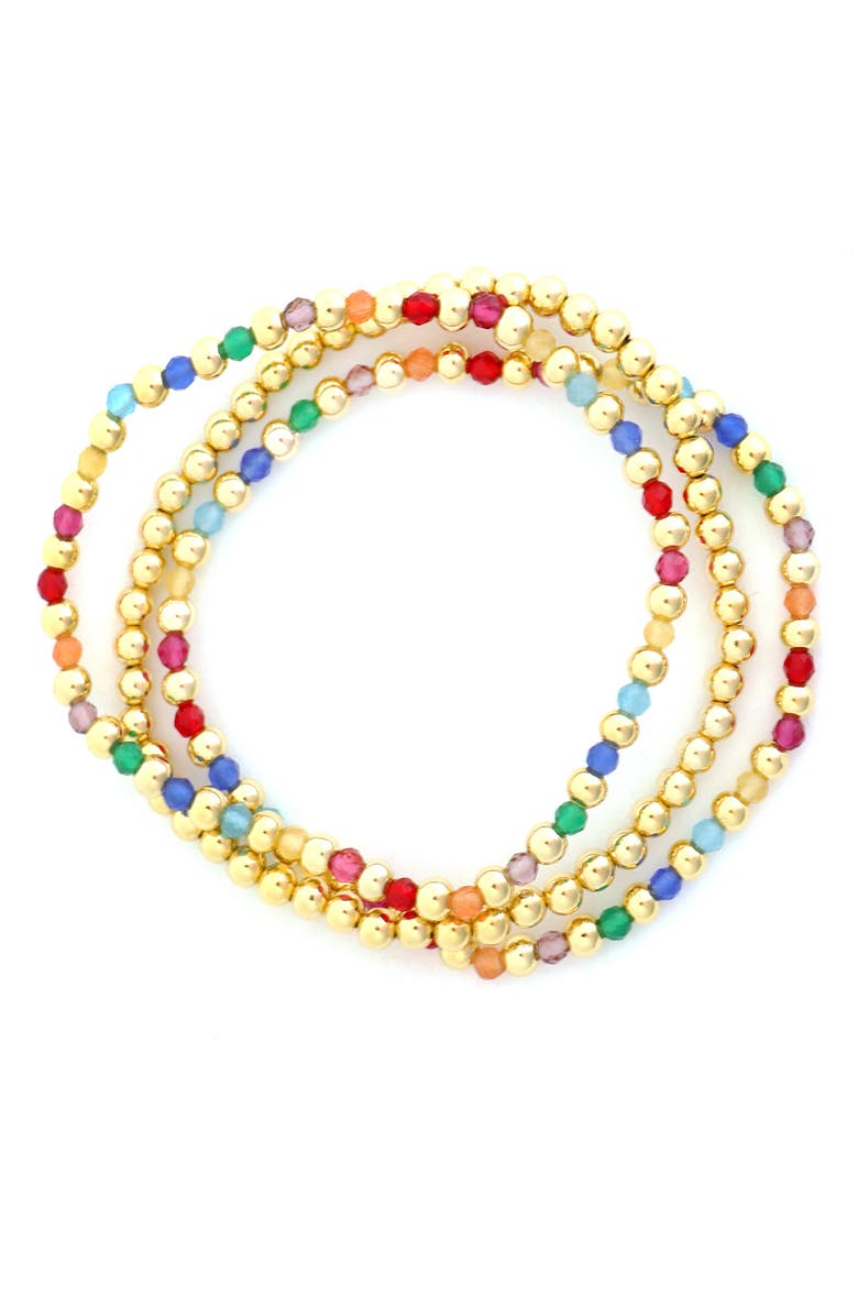 Panacea Set of 3 Multicolor Crystal Beaded Stretch Bracelets, Main, color, Multi Gold
