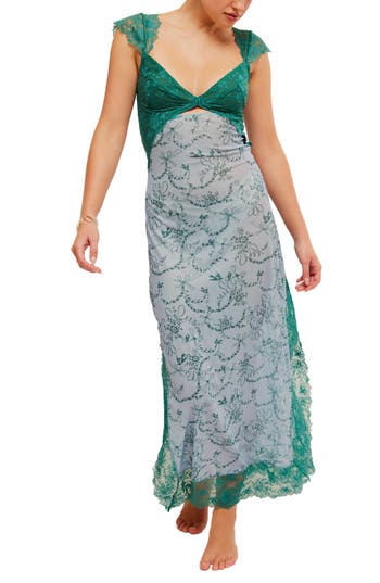 Free People Suddenly Fine Floral Print Cutout Lace Trim Nightgown