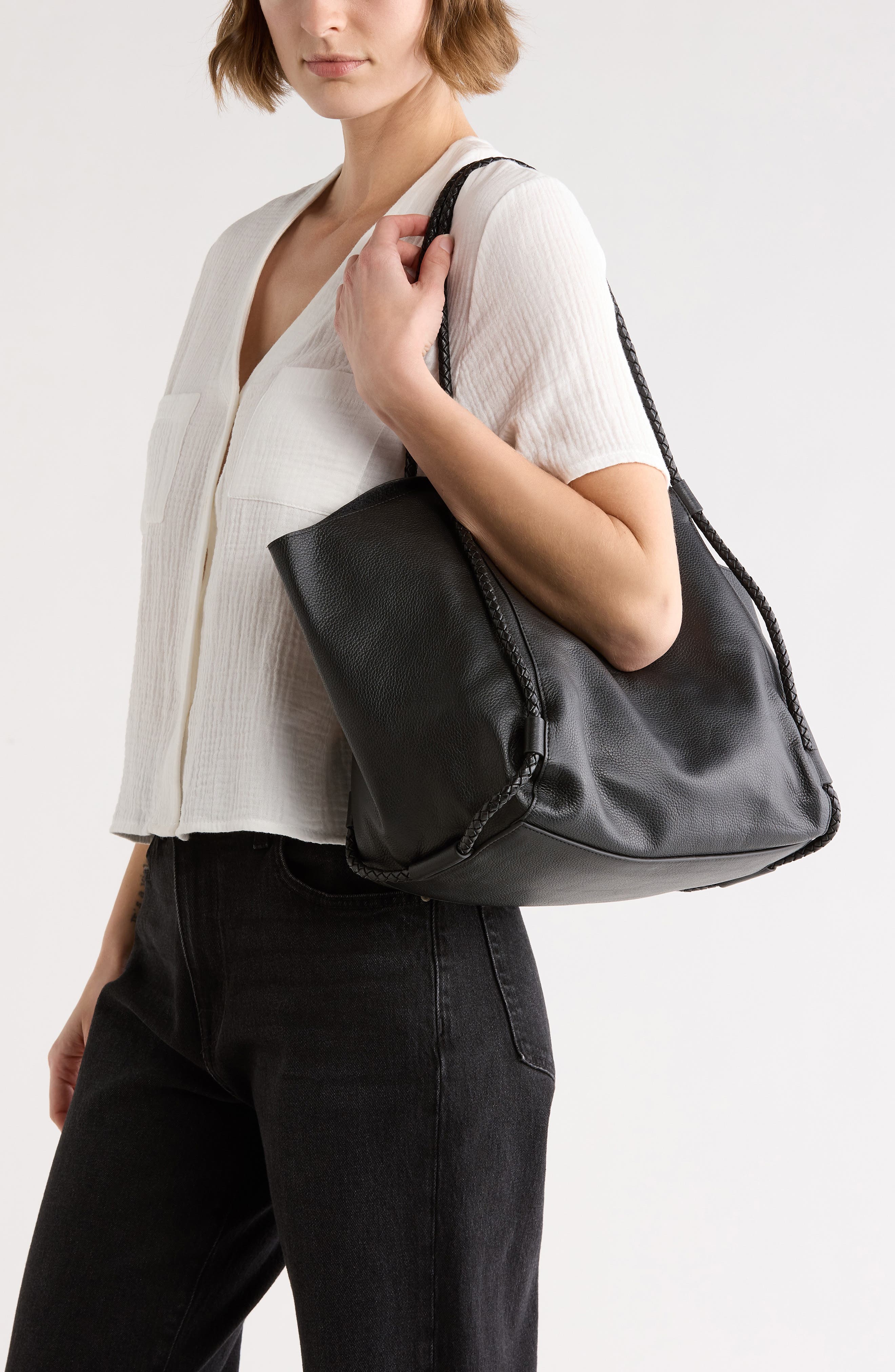 Lucky Brand Zila Leather Tote Bag, Alternate, color, Black