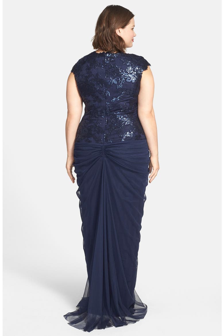Sequin & Tulle V-Neck Gown, Alternate, color, ROYAL NAVY