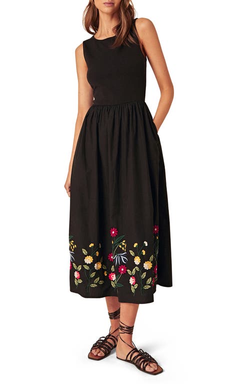 Nobody's Child Embroidered Hem Mixed Media Midi Dress