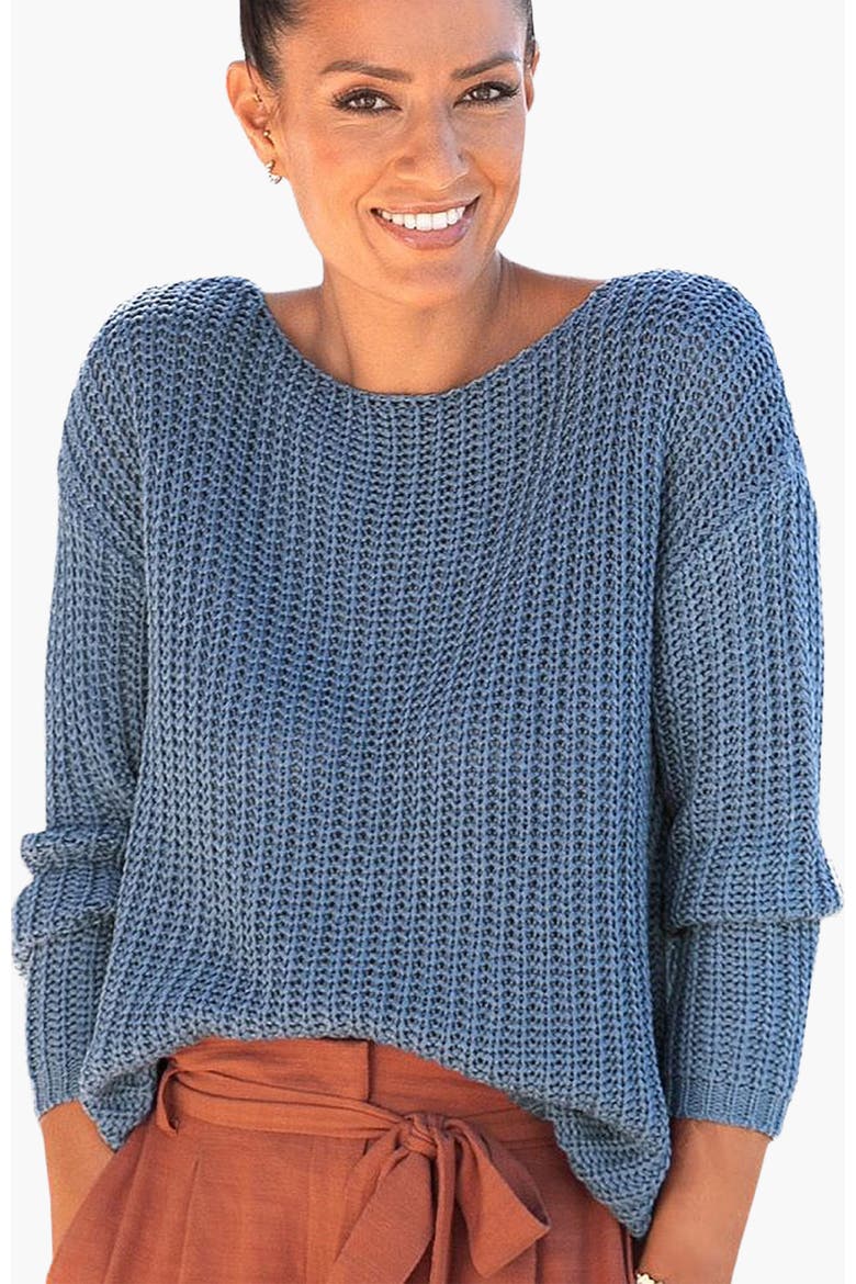 Crochet Knit Sweater, Main, color, Blue
