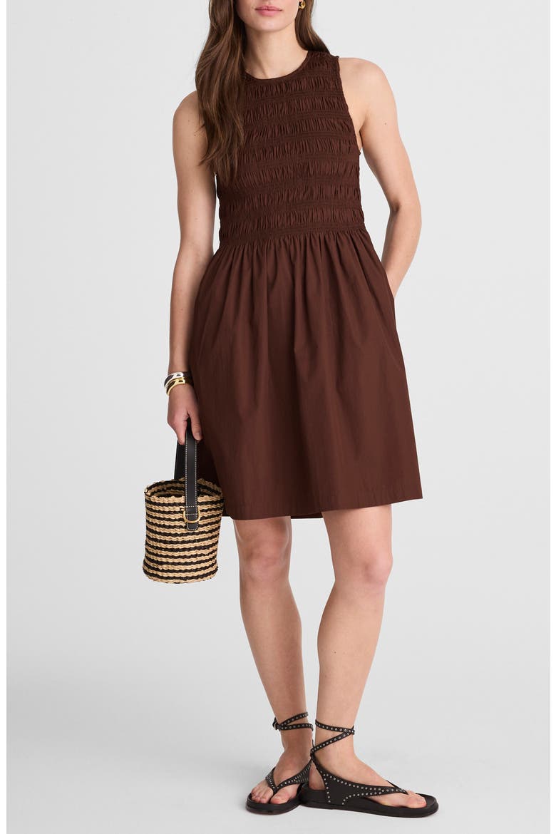 The Melody Smocked Minidress, Main, color, ROASTED CHICORY