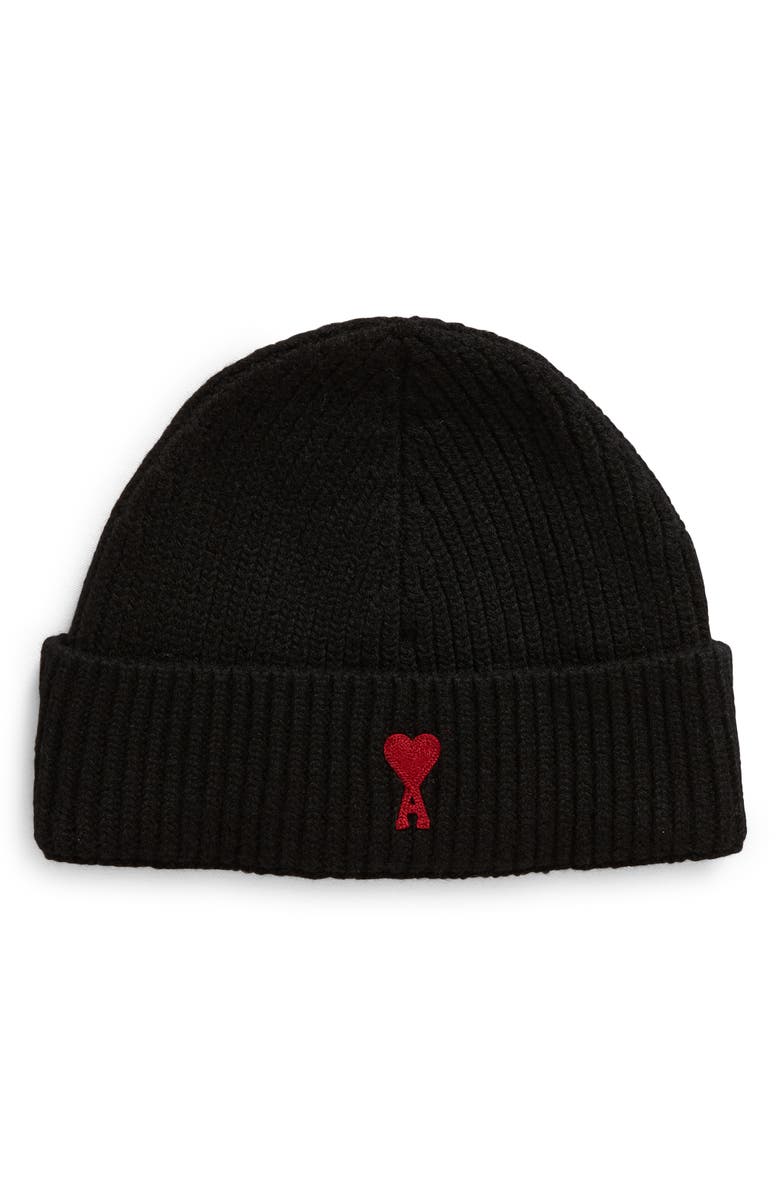AMI PARIS Ami de Coeur Embroidered Wool Beanie, Main, color,