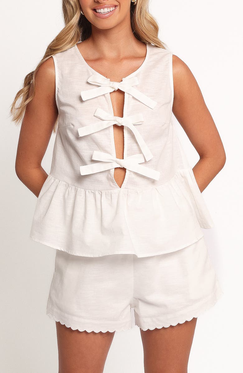 Petal & Pup Graciana Cotton & Linen Tie Front Tank & Shorts Set, Main, color, White