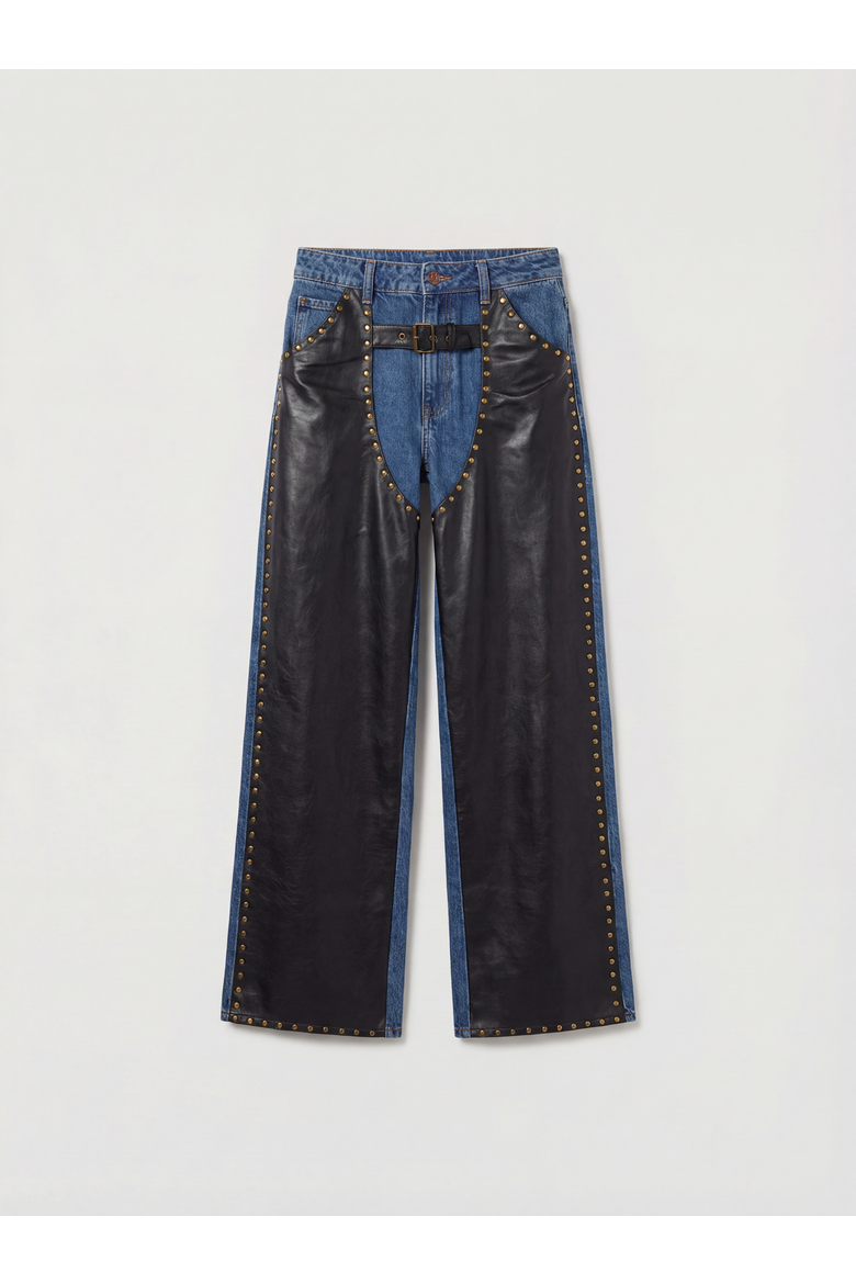 Straight Leg Denim Pu Mix Chap Jeans, Alternate, color, Dark Wash