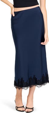WAYF Vienna Lace Trim Satin Skirt