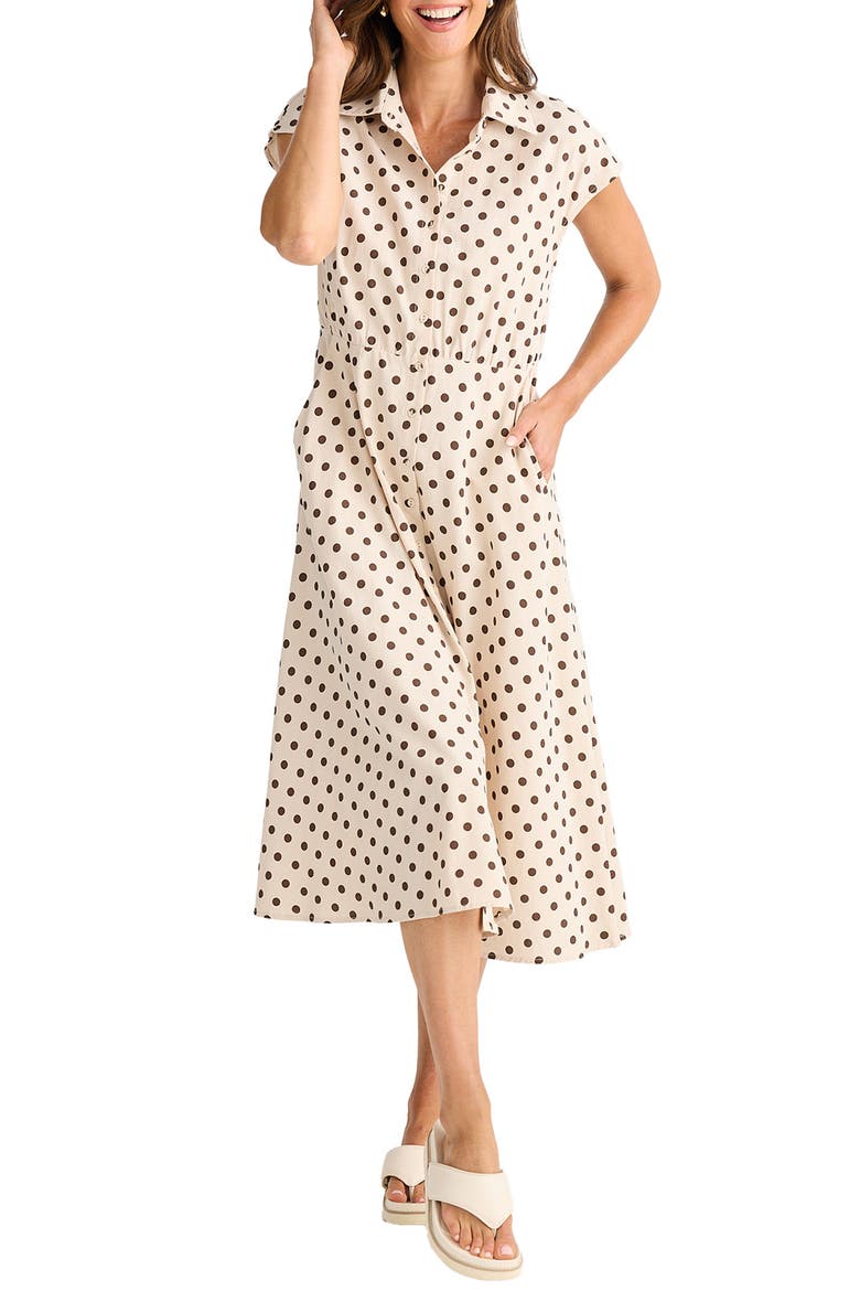 Musings Gingham Midi Shirtdress, Main, color, CHOCOLATE POLKA DOT