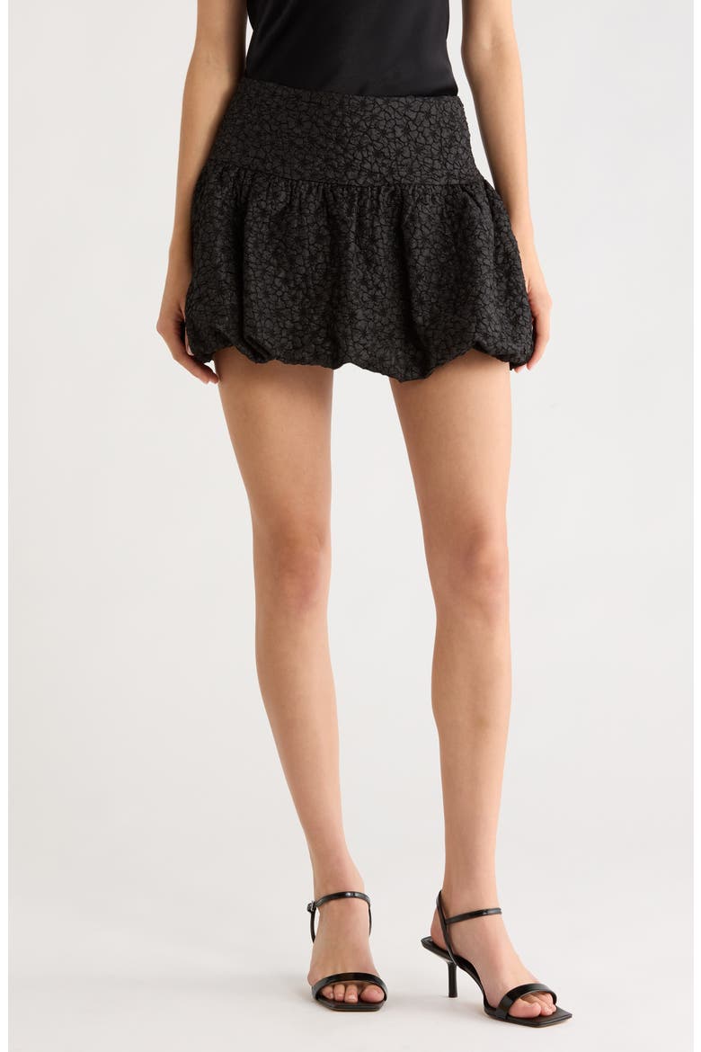 Alea Floral Bubble Hem Miniskirt, Main, color, BLACK