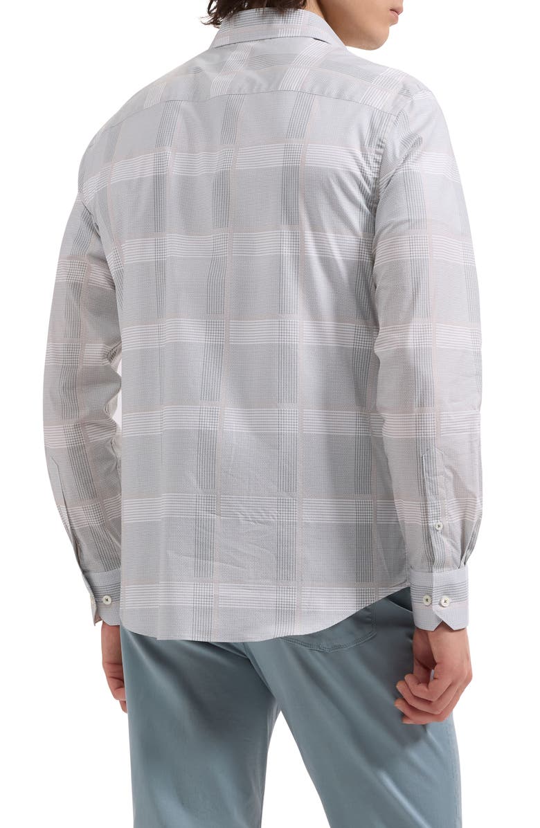 Bugatchi Axel Shaped Fit Glen Plaid Stretch Cotton Button-Up Shirt, Alternate, color, Shark