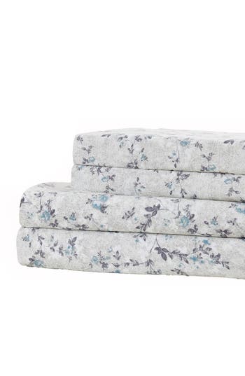 Modern Threads Rose Print Microfiber Sheet Set In Blue
