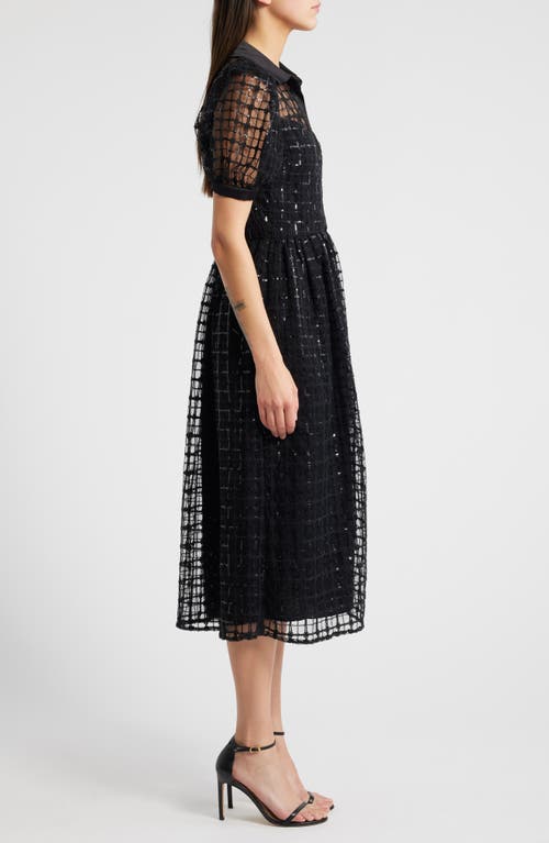 Mila Mae Sequin Short Sleeve Shirtdress In Black