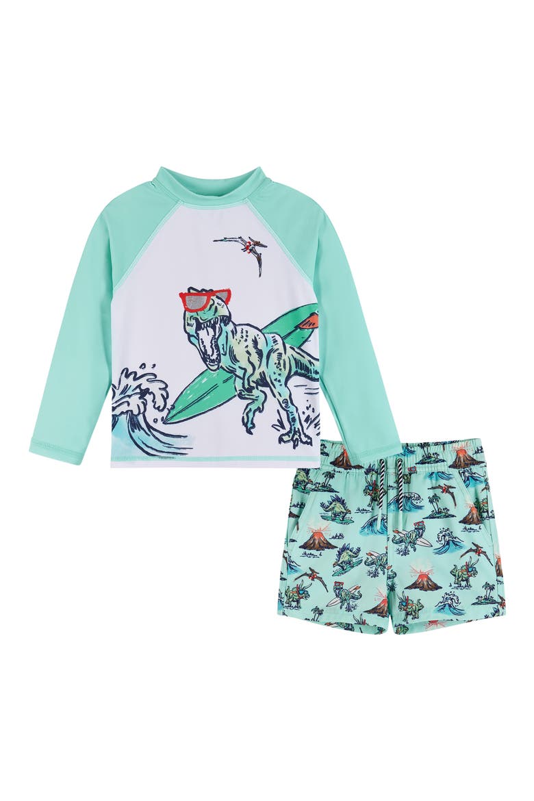 Long Sleeve Rashguard T-Shirt & Swim Shorts Set, Main, color, BLUE