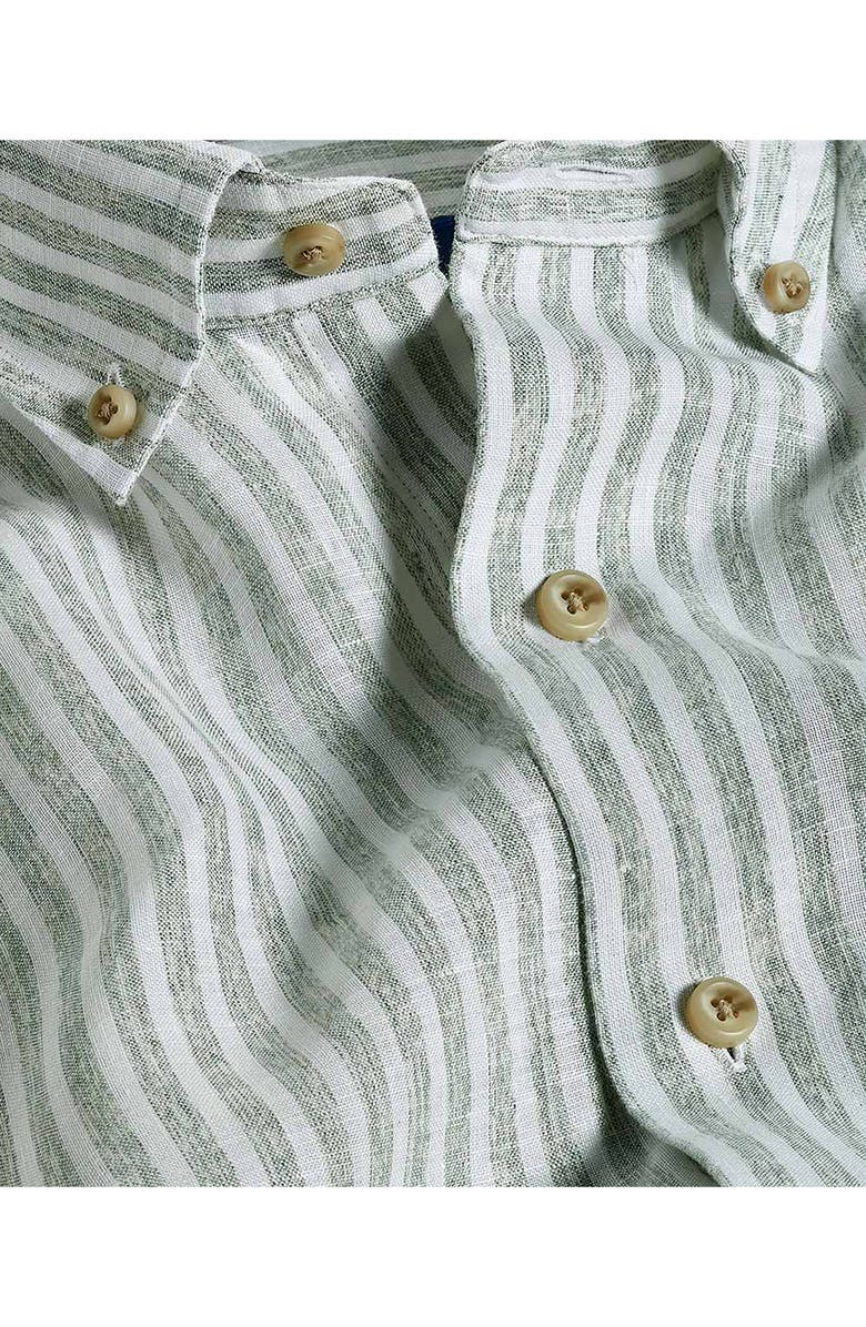 David Donahue Linen Stripe Sport Shirt, Alternate, color, Sage