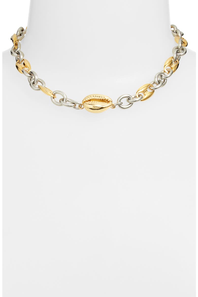 Duotone Cowry Choker Necklace, Alternate, color, GOLD/ SILVER