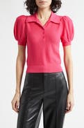 Alice + Olivia Ramona Puff SleevePointelle Polo Sweater