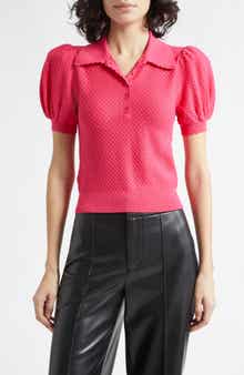 Ramona Puff SleevePointelle Polo Sweater