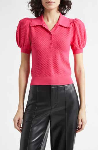 Ramona Puff SleevePointelle Polo Sweater
