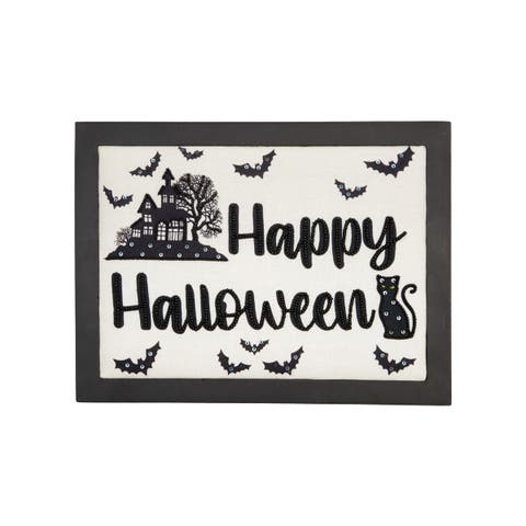 Black Cat & House "Happy Halloween" Mango Wood Shadow Box, 9" x 12"