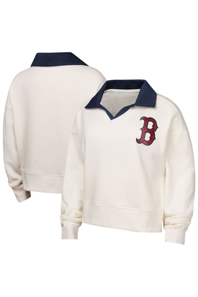 Girls Youth White Boston Red Sox Ballpark Hit Collared V-Neck Pullover Sweatshirt, Alternate, color, White