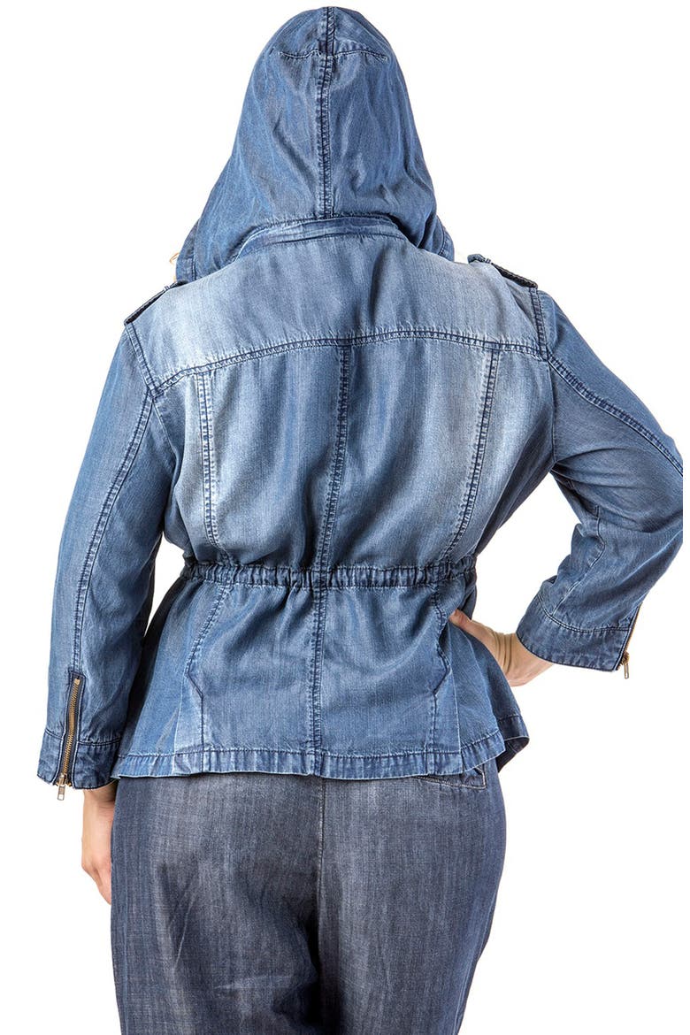 Abby Zip Front Hooded Denim Jacket, Alternate, color, BLUE