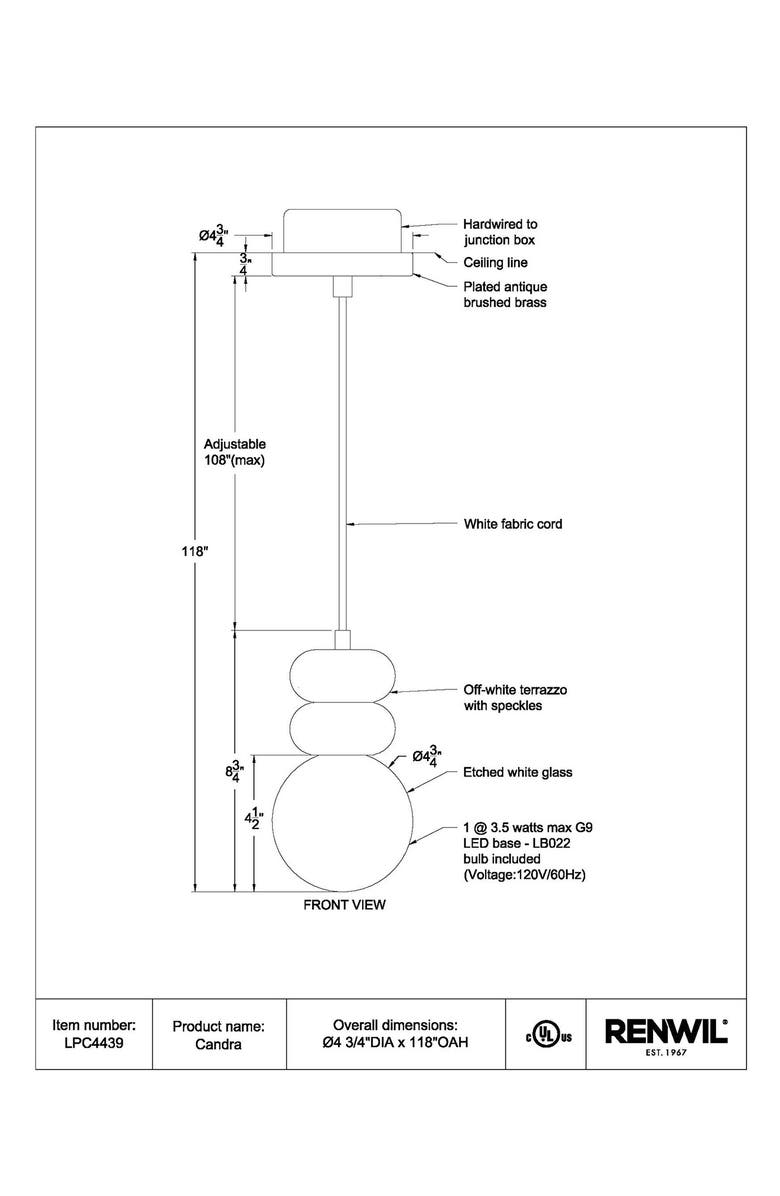 Renwil Candra Ceiling Light Fixture, Alternate, color, Off White/ Speckles/ Ant Brass