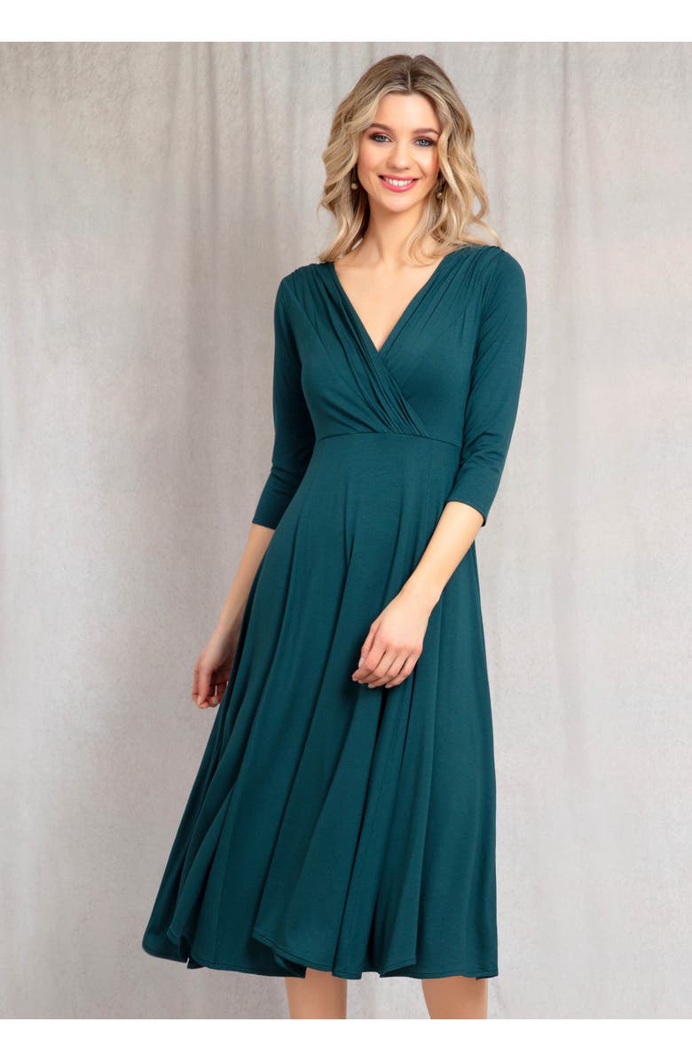 Alie Street London Annie V-Neck 3/4 Sleeve Midi Dress, Alternate, color, Pine Green