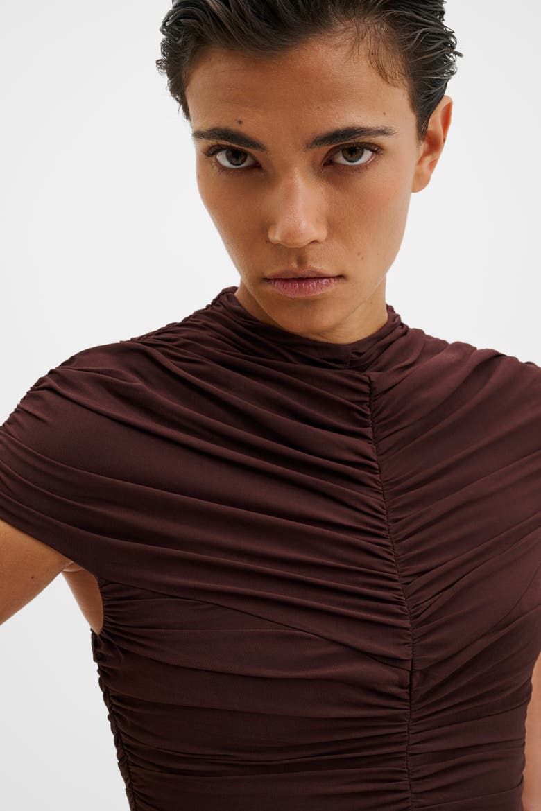 Loana Draped Chiffon Mini Dress, Alternate, color, Espresso