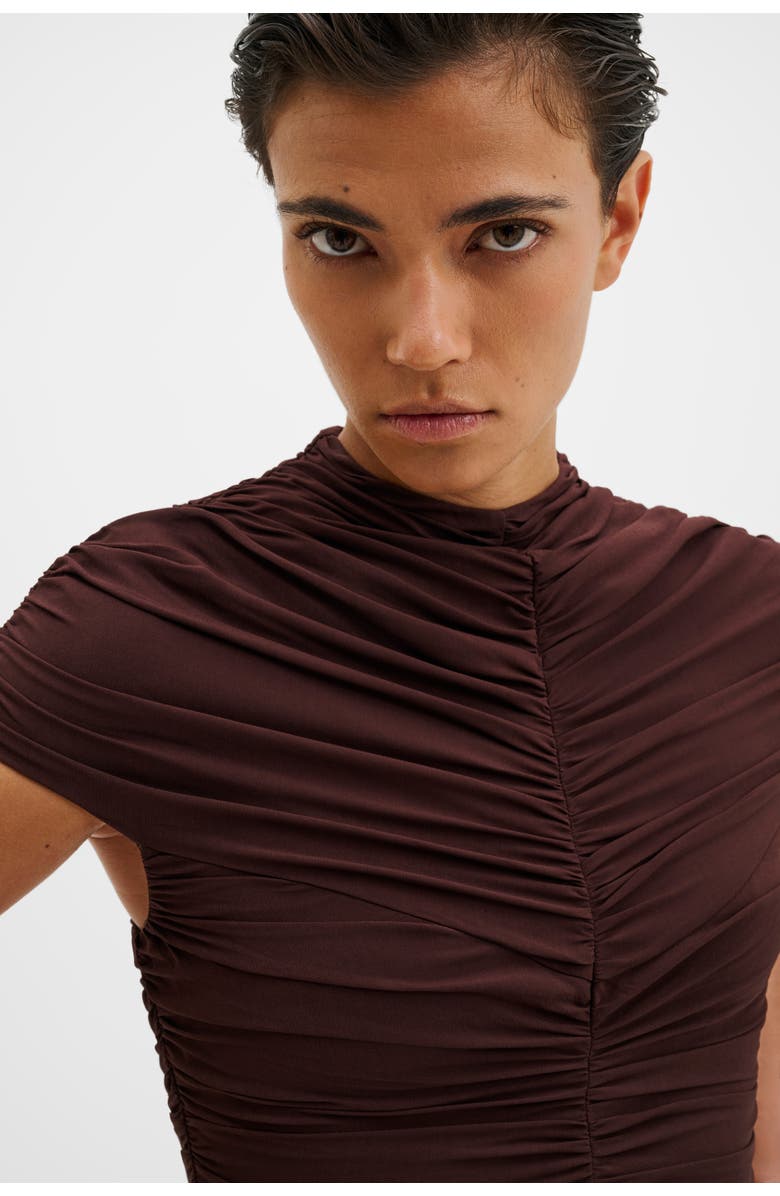 Malina Loana Draped Chiffon Mini Dress, Alternate, color, Espresso