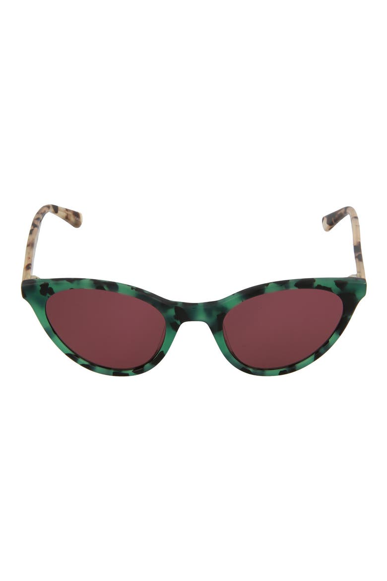 by Alexander McQueen 49mm Cat Eye Sunglasses, Main, color, SHINY AQUA HAVANA/ RED