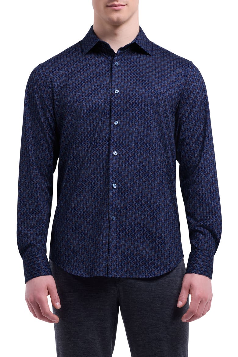 James OoohCotton® Geo Print Button-Up Shirt, Main, color, NAVY
