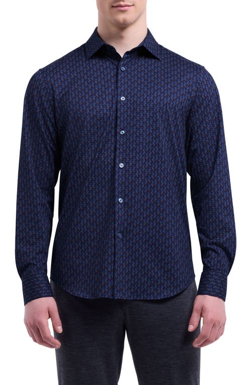 Bugatchi James Ooohcotton® Geo Print Button-up Shirt In Blue
