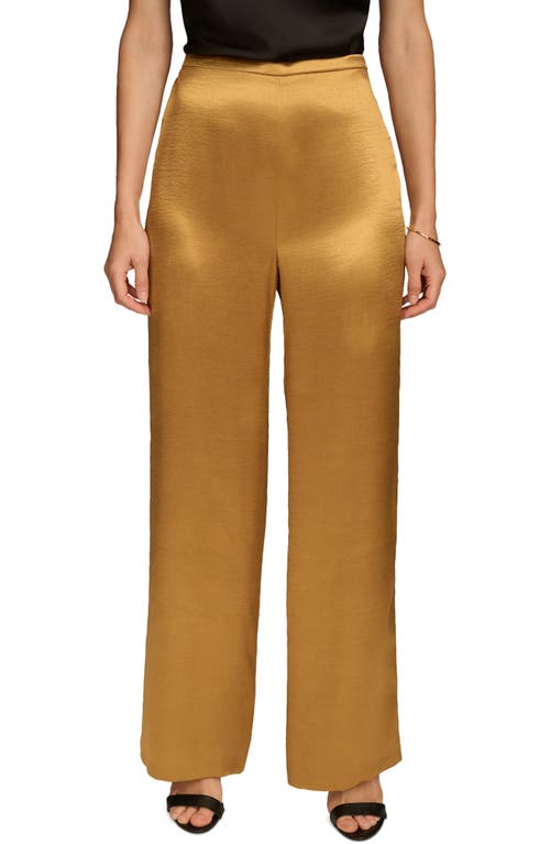 DONNA KARAN Ripple Wide Leg Satin Pants in Antique Gold 