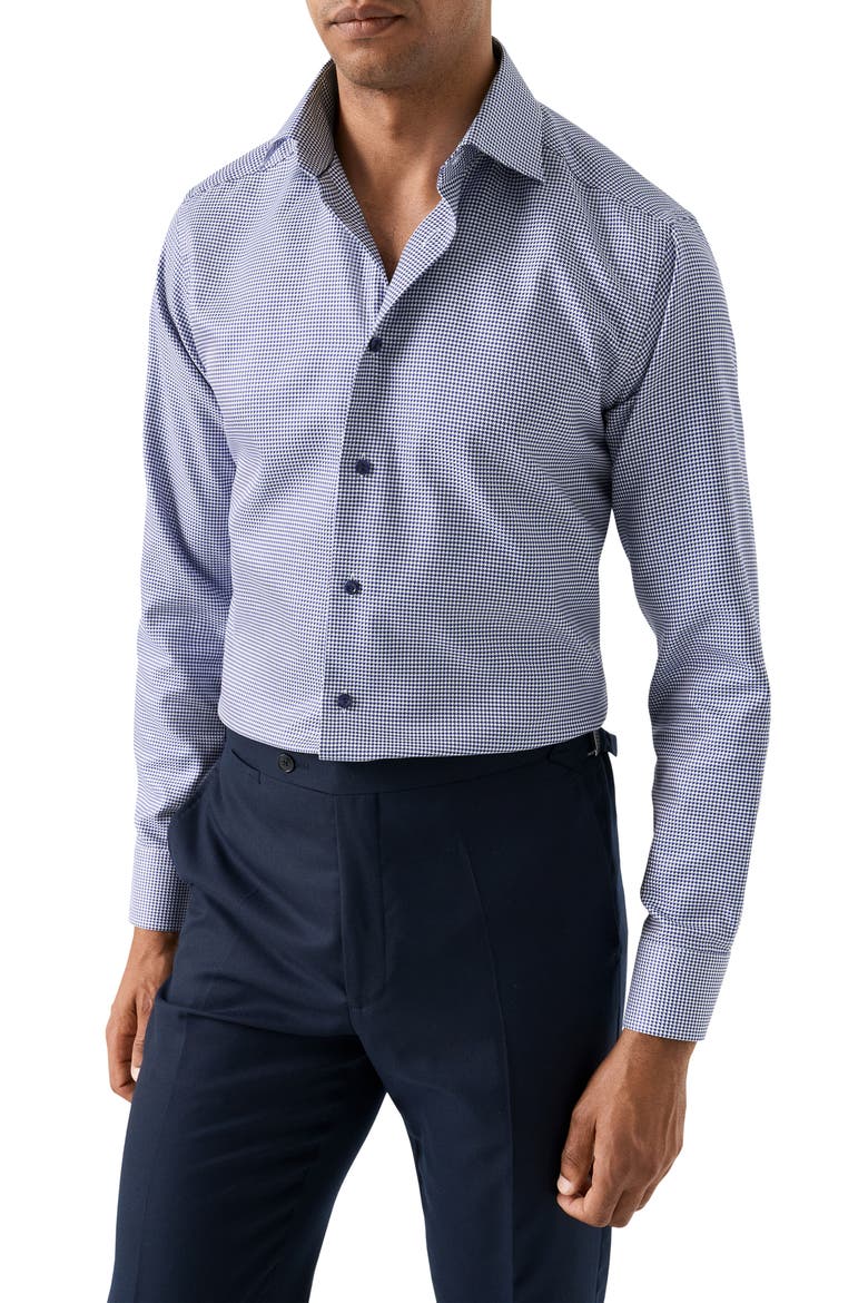 Slim Fit Houndstooth King Twill Dress Shirt, Main, color, DARK BLUE