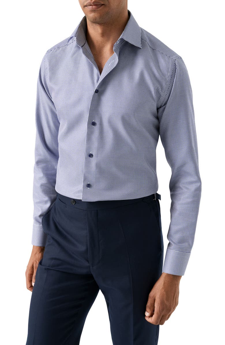 Eton Slim Fit Houndstooth King Twill Dress Shirt, Main, color, Dark Blue