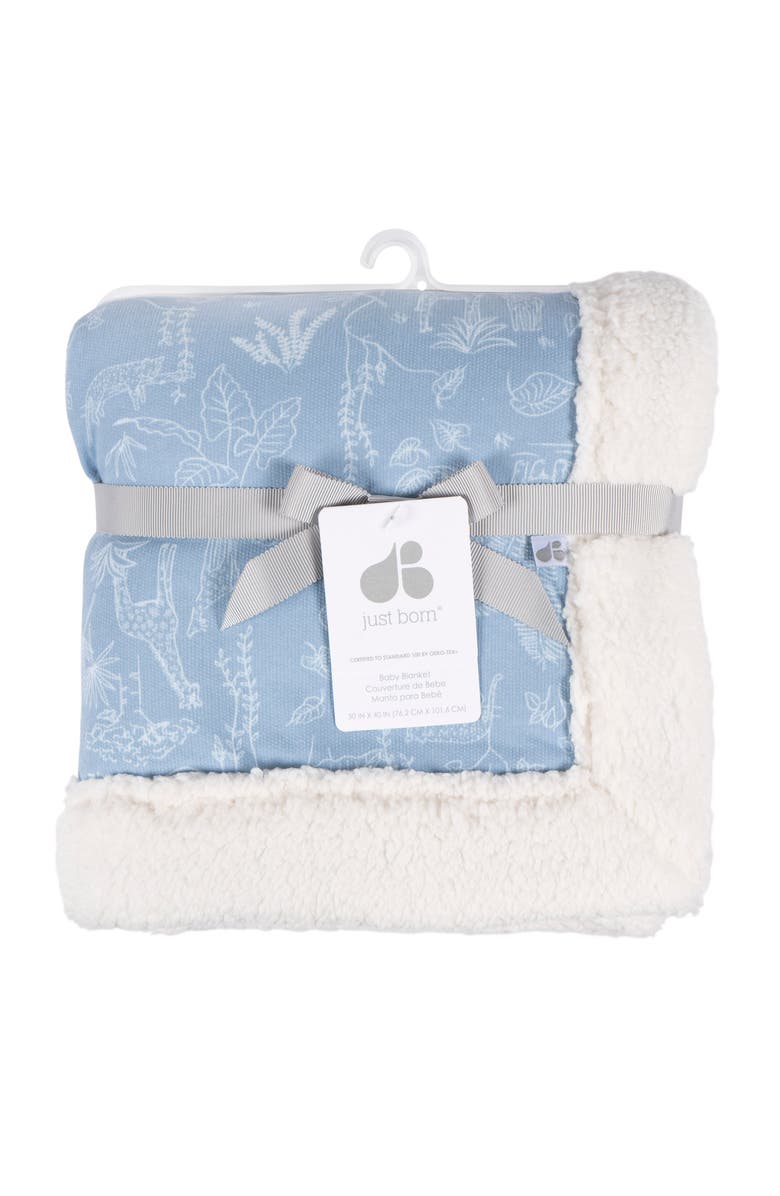 Just Born Nature Plush Blanket with Fleece Trim, Alternate, color, Blue Nature