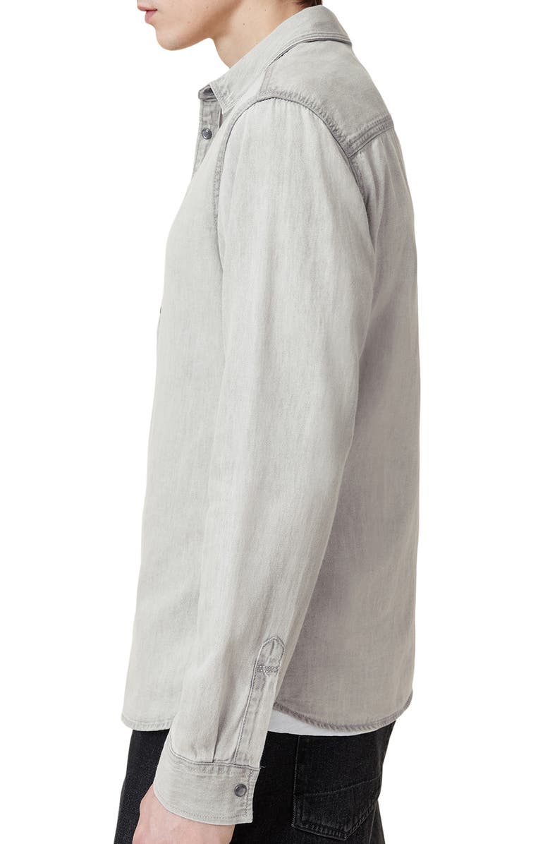 AllSaints Gleason Cotton Denim Snap-Up Shirt, Alternate, color, 