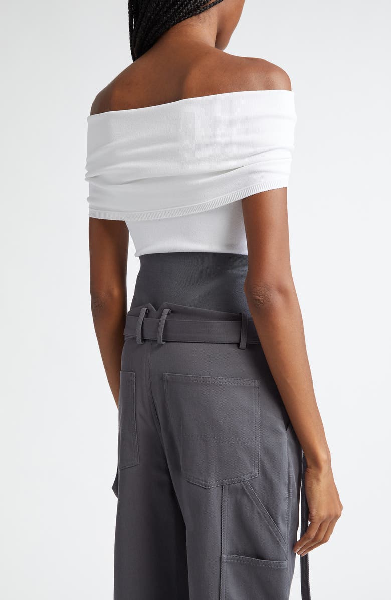 Alaïa Off the Shoulder Ribbed Bodysuit, Alternate, color, 