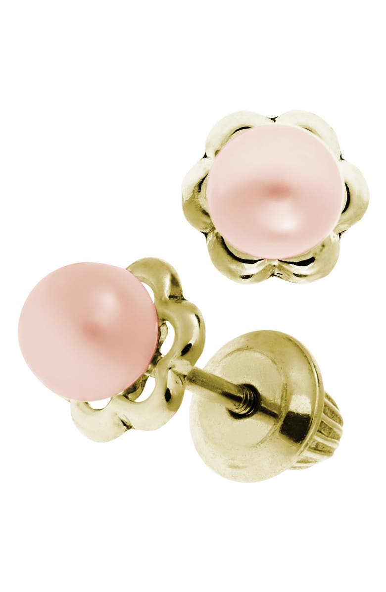 Mignonette 14k Yellow Gold & Cultured Pearl Earrings, Alternate, color, Pink