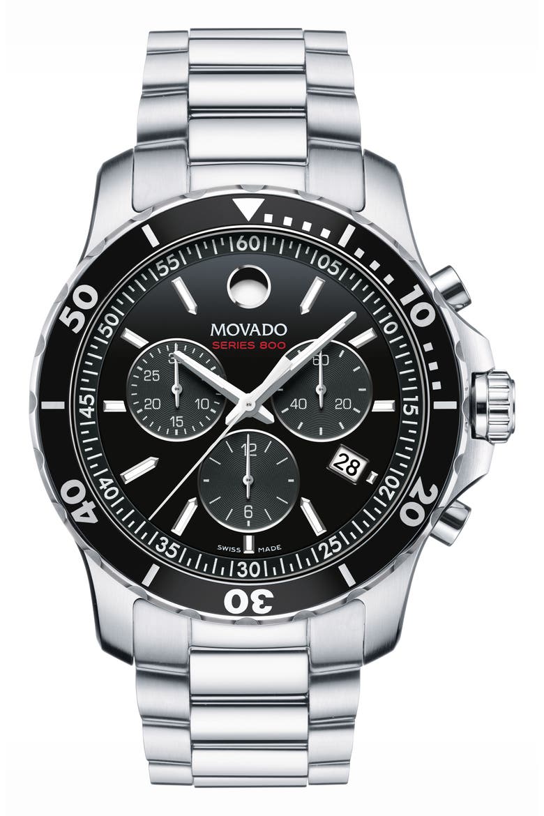 'Series 800' Chronograph Bracelet Watch, 42mm, Main, color, SILVER/ BLACK/ SILVER