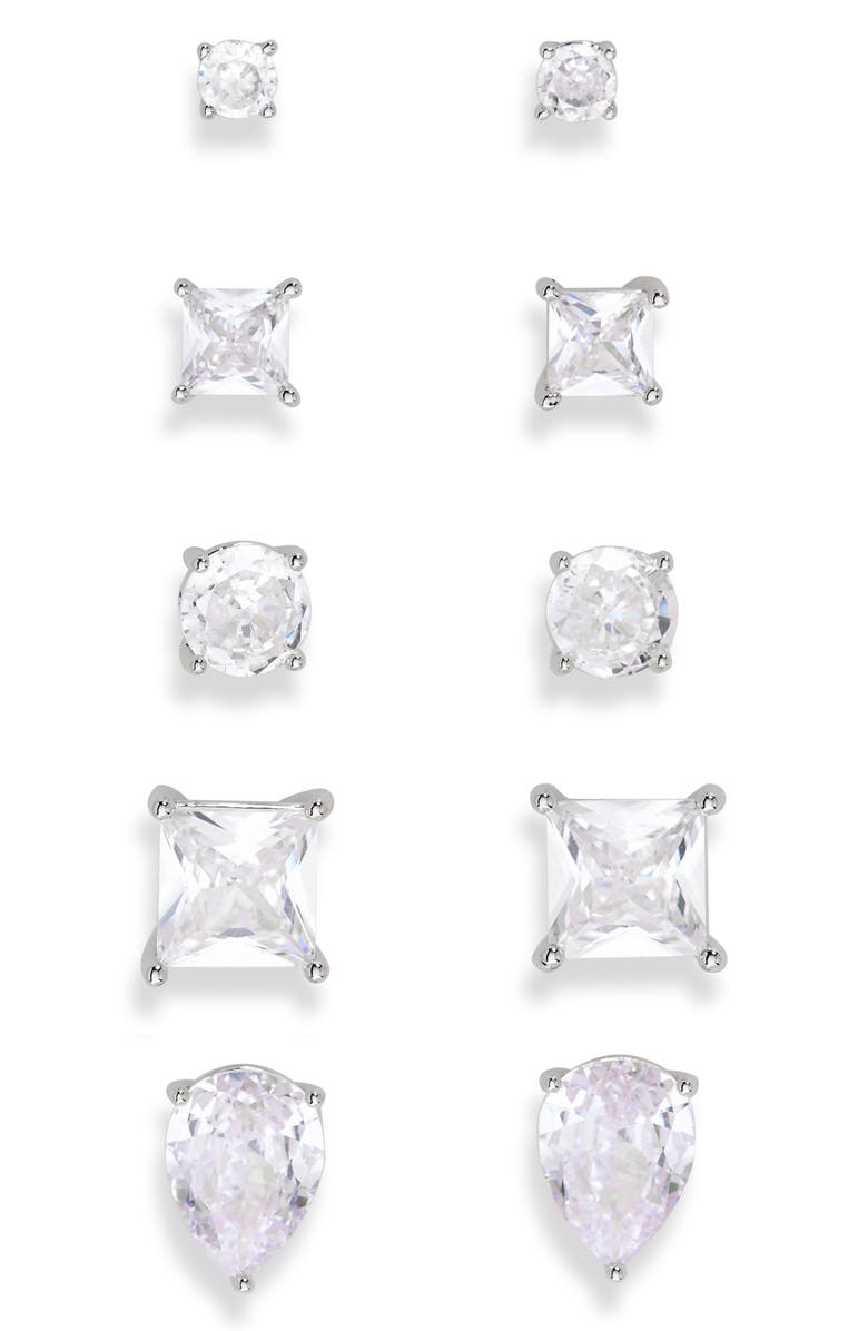 NORDSTROM RACK Set of 5 Stud Earrings, Main, color, Clear- Silver
