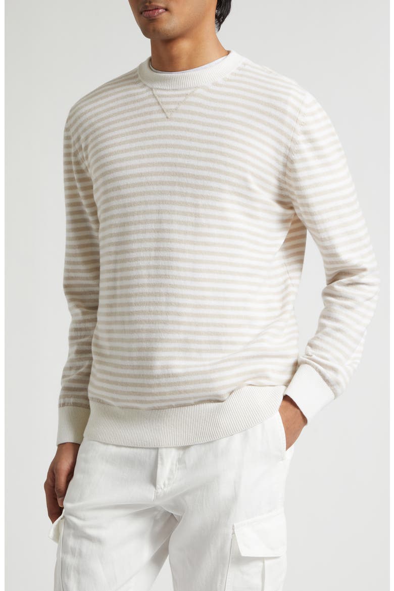 Stripe Cashmere Crewneck Sweater, Alternate, color, 01-02 WHITE/ BEIGE