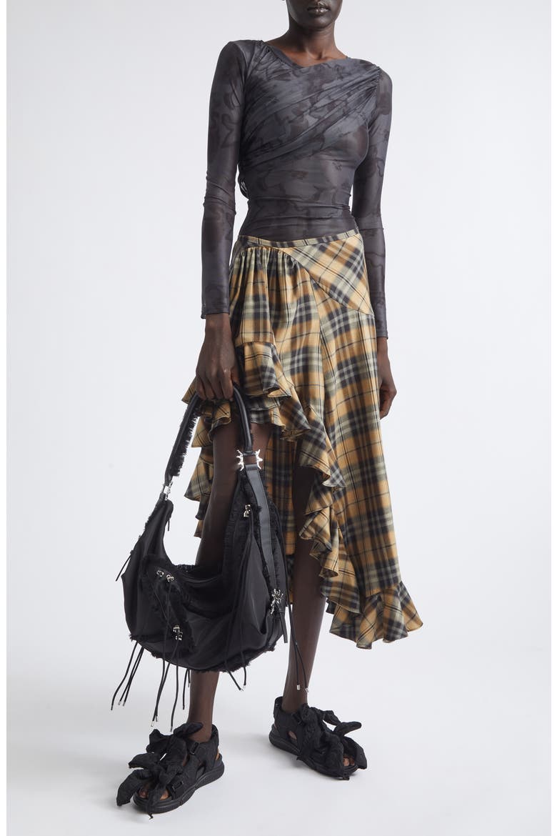 Florist Sky Plaid Asymmetric Skirt, Alternate, color, SMOG PLAID