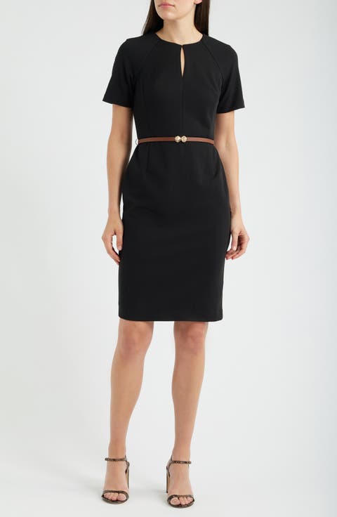 Keyhole Belted Sheath Dress