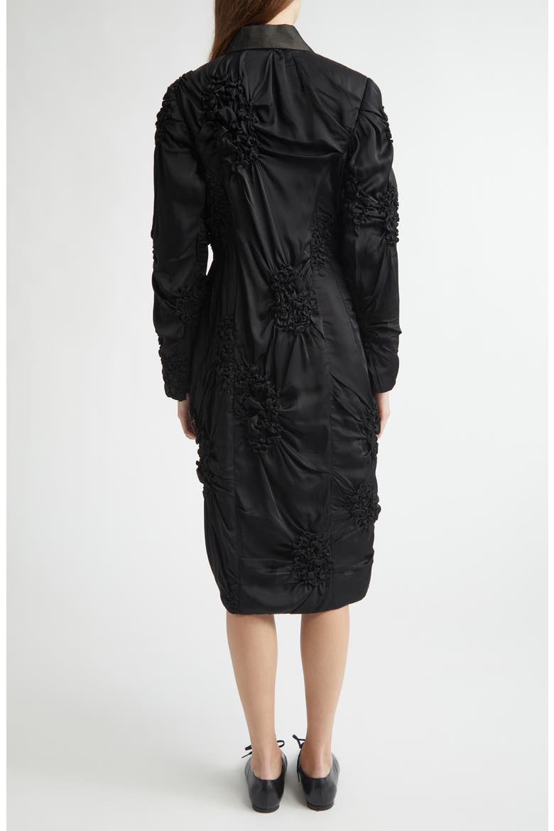Smocked Tailored Satin Cocoon Coat, Alternate, color, BLACK