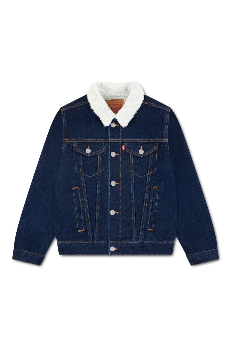 Levi's® Kids' Faux Shearling Collar Denim Trucker Jacket, Main, color, PEARSON
