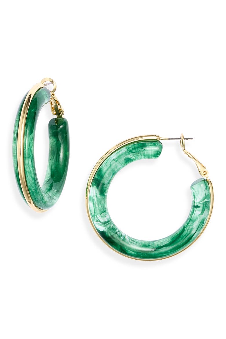 Resin Hoop Earrings, Main, color, GREEN- GOLD