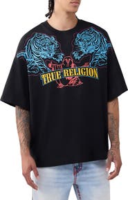 True Religion Tiger Logo Oversize Cotton Graphic T-Shirt