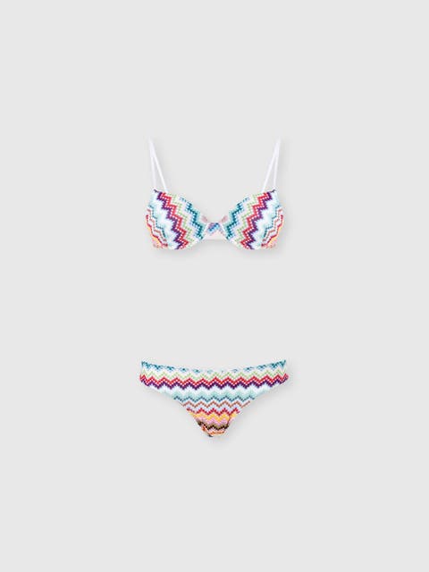 Balcony Bikini In Lamé Viscose With Zigzag Pixel-effect Pattern